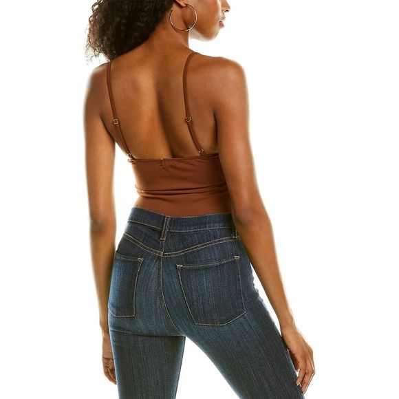 Danielle Bernstein Womens  Ruched Cup Bodysuit, Brown - Picture 2 of 4